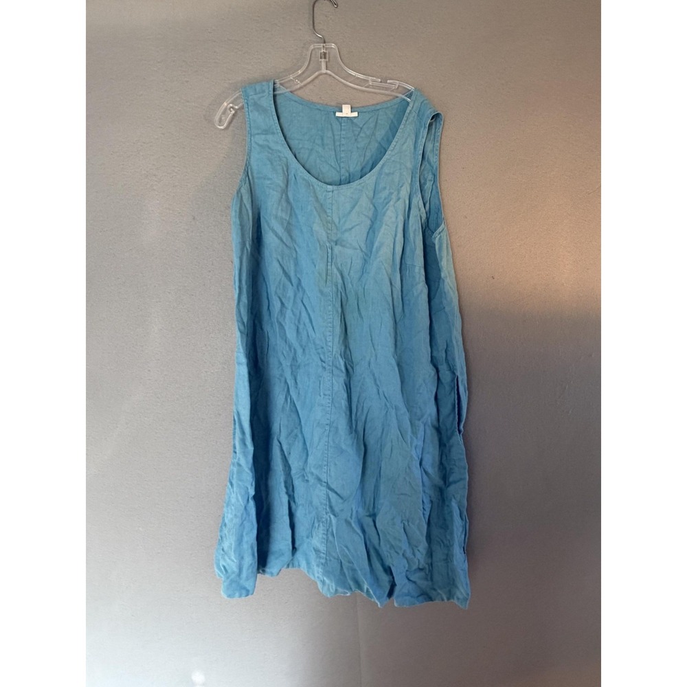 J. Jill Love Linen Dress Womens 2X Blue Trapeze Swing Pocket Midi Casual Summer